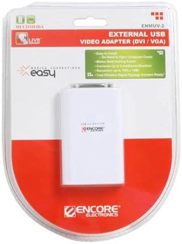 Alt view image 6 of 6 - ENCORE ENMUV-2 External Video Card USB Video Adapter 1920x1080 (DVI / VGA)