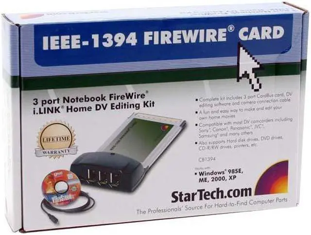 Alt view image 4 of 4 - StarTech CB1394 3 Port CardBus 1394a FireWire Adapter Card - Digital Video Editing Kit