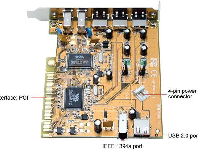 Alt view image 3 of 6 - StarTech.com 3 Port USB 2.0 and 2 Port IEEE-1394 FireWire Slot Saver PCI Card Model PCI3UV22F