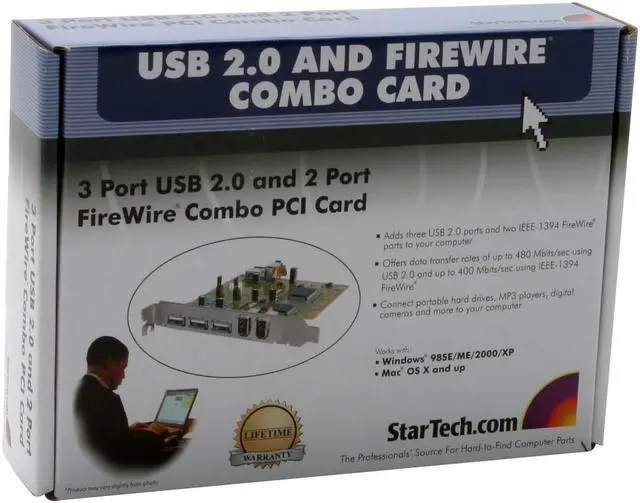 Alt view image 6 of 6 - StarTech.com 3 Port USB 2.0 and 2 Port IEEE-1394 FireWire Slot Saver PCI Card Model PCI3UV22F