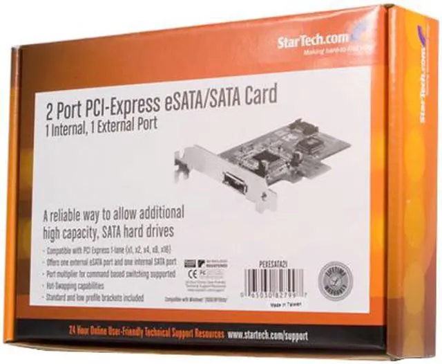 Alt view image 8 of 8 - StarTech 1 Port eSATA + 1 Port SATA II PCI Express SATA Controller Card