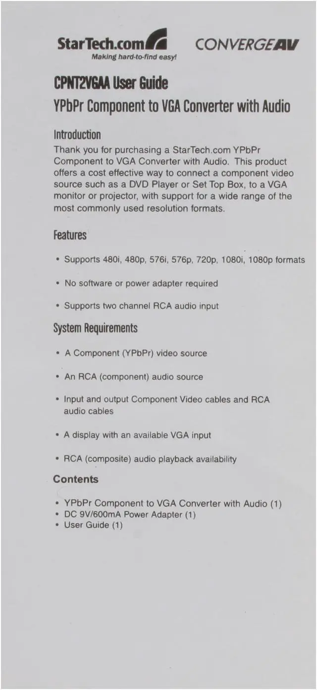 Alt view image 7 of 7 - StarTech.com CPNT2VGAA Component to VGA Video Converter with Audio