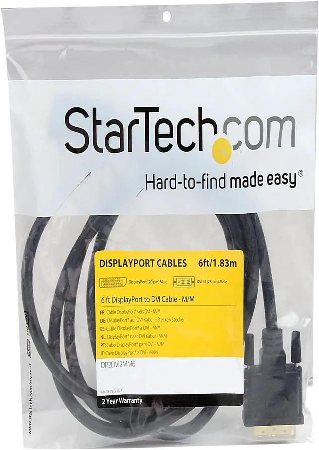 Alt view image 4 of 5 - StarTech.com DP2DVI2MM6 DisplayPort To DVI Cable - 6 ft. / 2m - Passive - 1080p - DP to DVI Cable - DisplayPort Adapter Cable