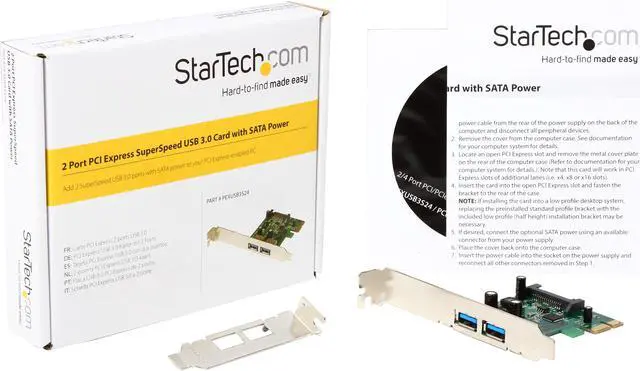 Alt view image 6 of 5 - StarTech.com 2 Port PCI Express (PCIe) SuperSpeed USB 3.0 Card Adapter with UASP - SATA Power Model PEXUSB3S24