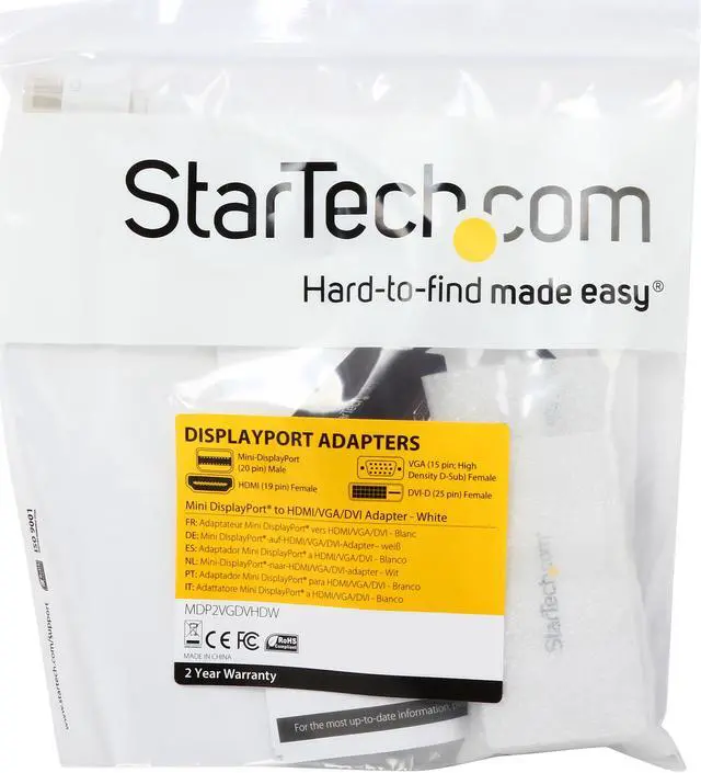 Alt view image 6 of 6 - StarTech.com MDP2VGDVHDW Travel A/V Adapter: 3-in-1 Mini DisplayPort to VGA DVI or HDMI Converter - White