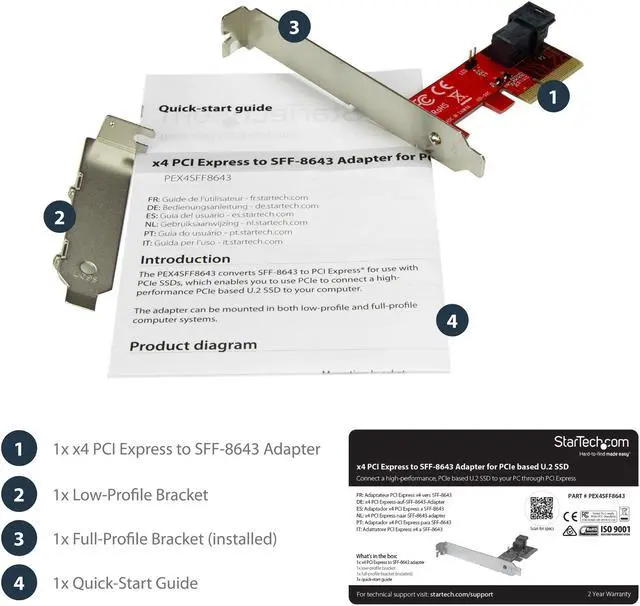 Alt view image 4 of 4 - StarTech.com x4 PCI Express to SFF-8643 Adapter for PCIe NVMe U.2 SSD Model PEX4SFF8643