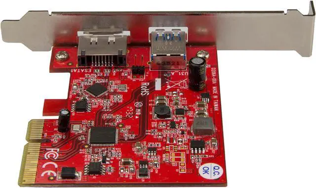 Alt view image 4 of 4 - StarTech PEXUSB311A1E USB 3.1 PCIe Card - 2 port - 1 x USB-A and 1 x eSATA - 10Gbps - USB 3.1 Card - eSATA Card - USB 3.1 Expansion Card