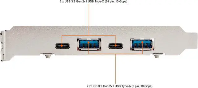 Alt view image 3 of 7 - 4-Port USB PCIe Card, 10Gbps USB PCI Express Expansion Card w/ 2 Controllers, 2x USB-C & 2x USB-A ports (USB 3.2/3.1 Gen 2), USB/USB-C PCI-e Card, Full Profile Brackets - USB PCIe Add-On Card (PEXUSB312A2C2V)