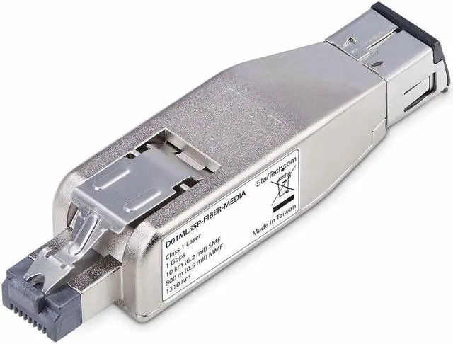 Alt view image 3 of 5 - StarTech Gigabit Fiber to RJ45 Ethernet Media Converter Dongle, Optical Singlemode 10km/Multimode 800m, PoE Powered, Compact Design, Metal Housing, Micro Mini, TAA (D01ML55P-FIBER-MEDIA)