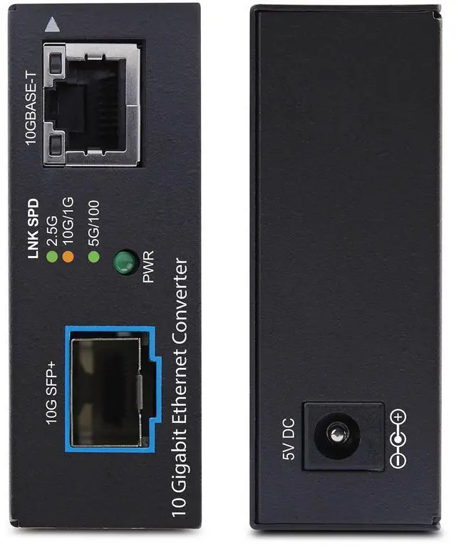 Alt view image 3 of 5 - StarTech10GbE Multi-Gigabit Open SFP+ Fiber Media Converter, Standalone 10 Gigabit Ethernet RJ-45 to 10GBASE-X SFP+, Single-Mode / Multi-Mode, 16K Jumbo Frames - TAA, MCM10G6SSFP