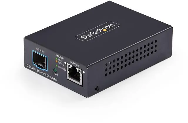Main image of StarTech10GbE Multi-Gigabit Open SFP+ Fiber Media Converter, Standalone 10 Gigabit Ethernet RJ-45 to 10GBASE-X SFP+, Single-Mode / Multi-Mode, 16K Jumbo Frames - TAA, MCM10G6SSFP