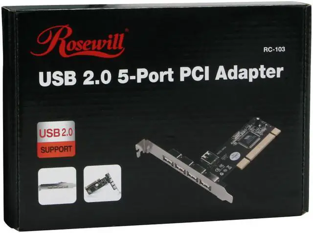 Alt view image 6 of 6 - Rosewill RC-103 - 4 + 1 USB 2.0 PCI Adapter (Four External + One Internal Ports)