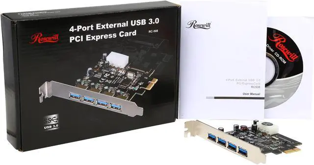 Alt view image 5 of 5 - Rosewill RC-508 USB 3.0 PCI-E Express Card with 4 USB 3.0 Ports, Speed Up to 5.0 Gbps