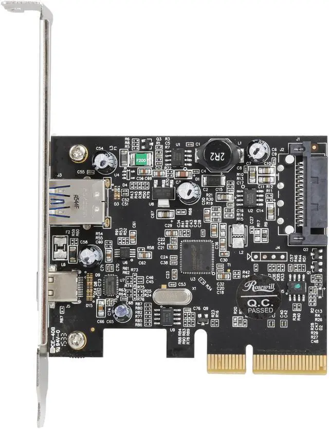 Alt view image 3 of 5 - Rosewill RC-509 PCI-E (PCI Express) to USB 3.1 (Type A +Type C) Expansion Card USB 3.1 Gen II SuperSpeed 10Gbps Internal 15-Pin Power Connector USB-C Port 3A Charging Power With Asmedia Chipset