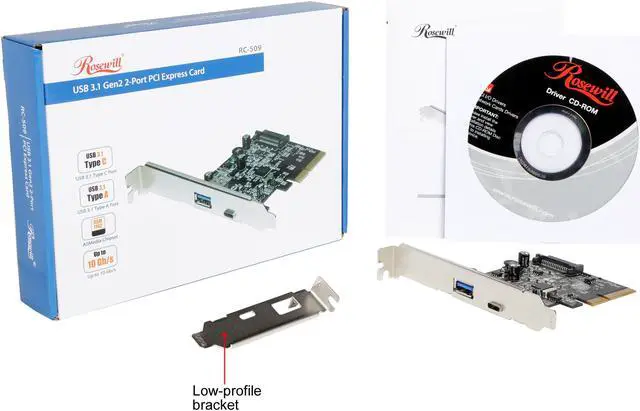 Alt view image 5 of 5 - Rosewill RC-509 PCI-E (PCI Express) to USB 3.1 (Type A +Type C) Expansion Card USB 3.1 Gen II SuperSpeed 10Gbps Internal 15-Pin Power Connector USB-C Port 3A Charging Power With Asmedia Chipset