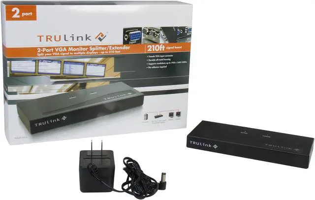 Alt view image 5 of 5 - C2G 29503 2-Port VGA (UXGA) Monitor Splitter/Extender (Female Input), TAA Compliant, Black