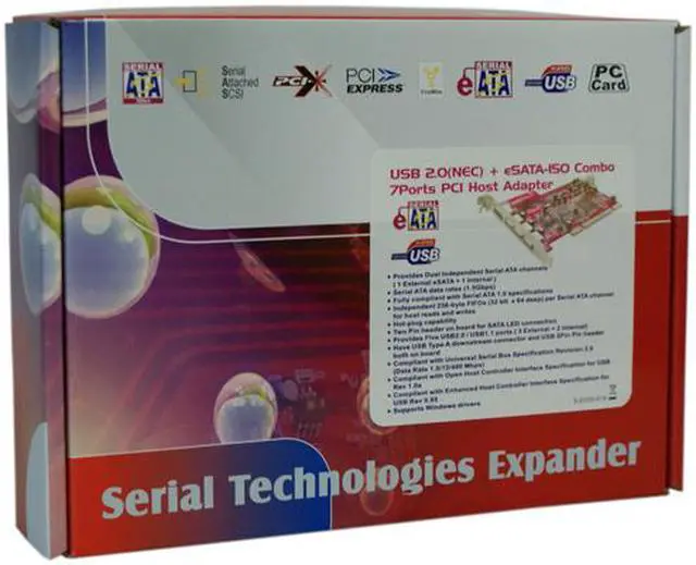 Alt view image 7 of 7 - Koutech 4 x Hi-Speed USB 2.0 + 2 x SATA Combo PCI Host Controller Model KW-5200