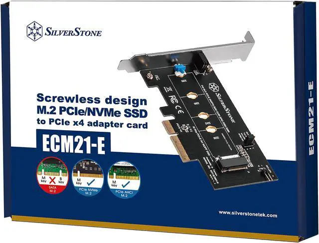 Alt view image 17 of 17 - Silverstone SST-ECM21-E Screwless design M.2 PCIe/NVMe SSD to PCIe x 4 Add-On Card