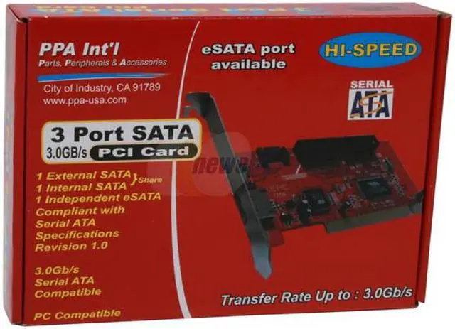 Alt view image 6 of 6 - PPA Serial ATA (SATA) 3 Port PCI Controller Card 2 External + 1 Internal Model 1356