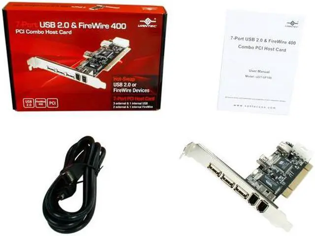 Alt view image 6 of 6 - VANTEC 4-Port USB 2.0 & 3-Port FireWire 400 PCI Combo Host Card Model UGT-UF100