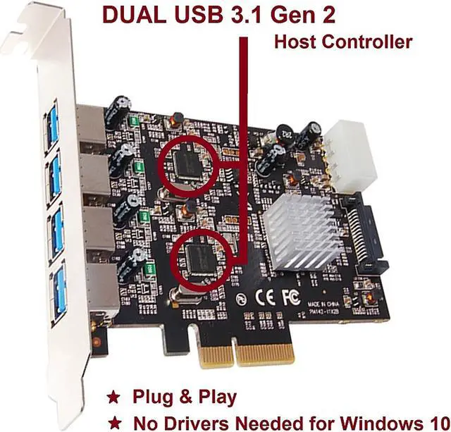 Alt view image 4 of 6 - VANTEC UGT-PCE470-2C Dual Chip 4-Port Dedicated 10Gbps USB 3.1 Gen 2 PCIe Host Card