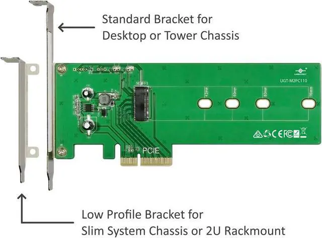 Alt view image 2 of 6 - VANTEC UGT-M2PC110 M.2 NVMe PCIe X4 Adapter For Extra Long 110mm Module