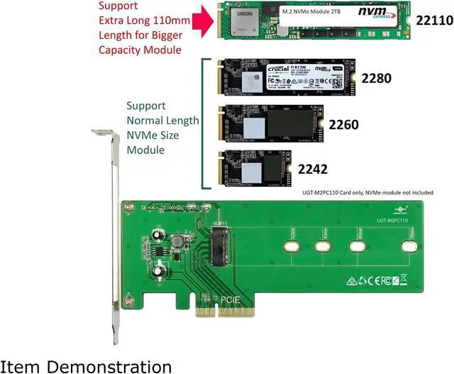 Alt view image 5 of 6 - VANTEC UGT-M2PC110 M.2 NVMe PCIe X4 Adapter For Extra Long 110mm Module