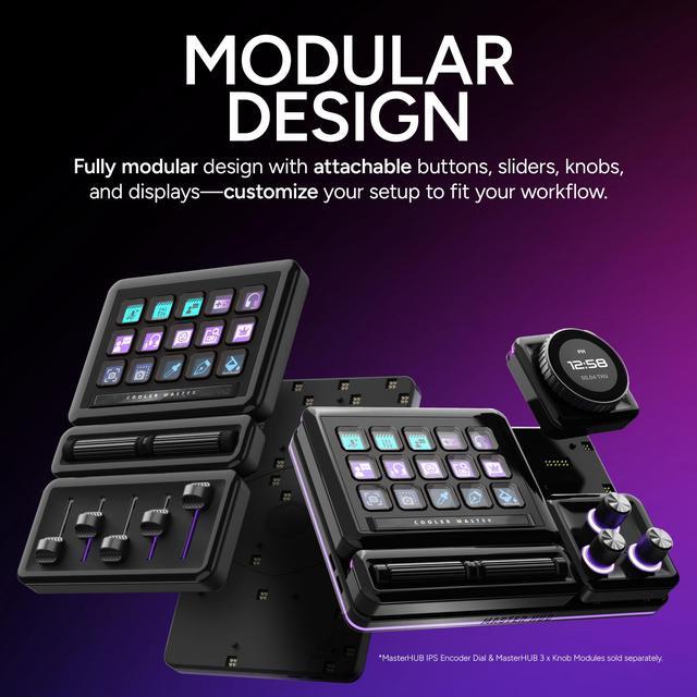 Alt view image 7 of 14 - MasterHUB Creator Kit: Fully Modular Allows You to Customize with Base, 15xKeys IPS Display, 2xRoller, and 5xFader Modules - Empowering Your Workflow by Cooler Master