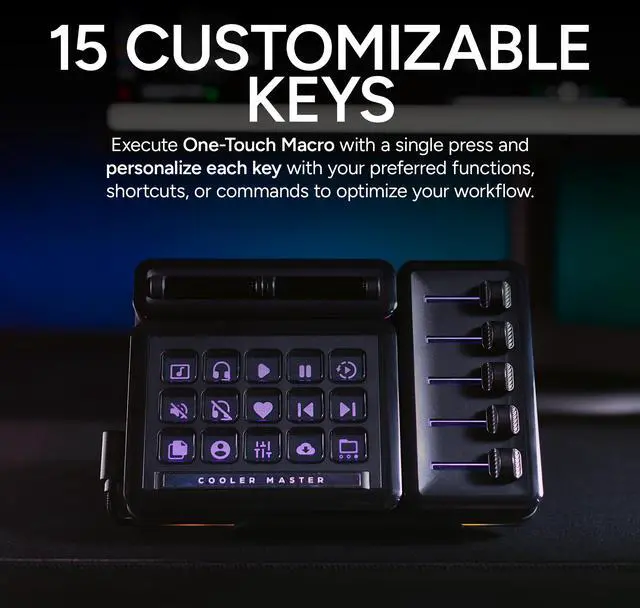 Alt view image 10 of 14 - MasterHUB Creator Kit: Fully Modular Allows You to Customize with Base, 15xKeys IPS Display, 2xRoller, and 5xFader Modules - Empowering Your Workflow by Cooler Master