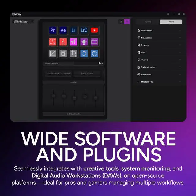 Alt view image 9 of 14 - MasterHUB Creator Kit: Fully Modular Allows You to Customize with Base, 15xKeys IPS Display, 2xRoller, and 5xFader Modules - Empowering Your Workflow by Cooler Master