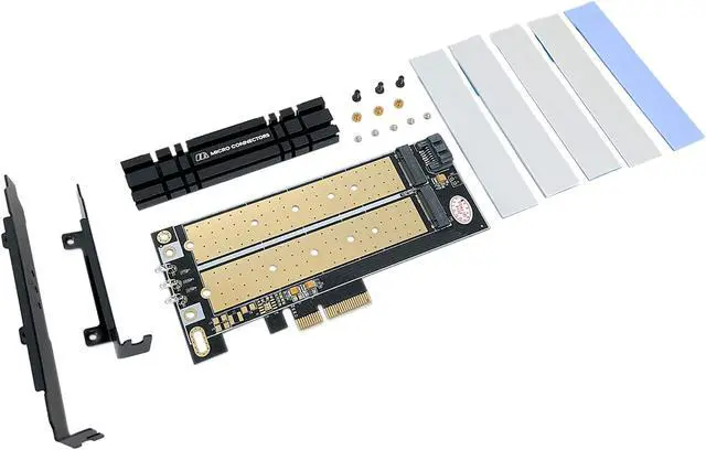 Alt view image 3 of 5 - Micro Connectors M.2 NVMe + M.2 SATA 110mm SSD PCIe x4 Adapter with Heat Sink Model PCIE-M21101HS