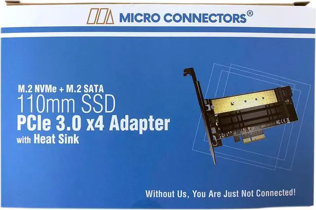 Alt view image 4 of 5 - Micro Connectors M.2 NVMe + M.2 SATA 110mm SSD PCIe x4 Adapter with Heat Sink Model PCIE-M21101HS