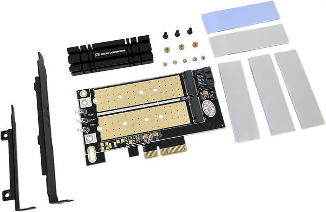 Alt view image 3 of 5 - Micro Connectors M.2 NVMe + M.2 SATA 80mm SSD PCIe x4 Adapter with Heat Sink Model PCIE-M20802HS