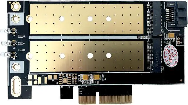 Alt view image 2 of 5 - Micro Connectors M.2 NVMe + M.2 SATA 80mm SSD PCIe x4 Adapter with Heat Sink Model PCIE-M20802HS