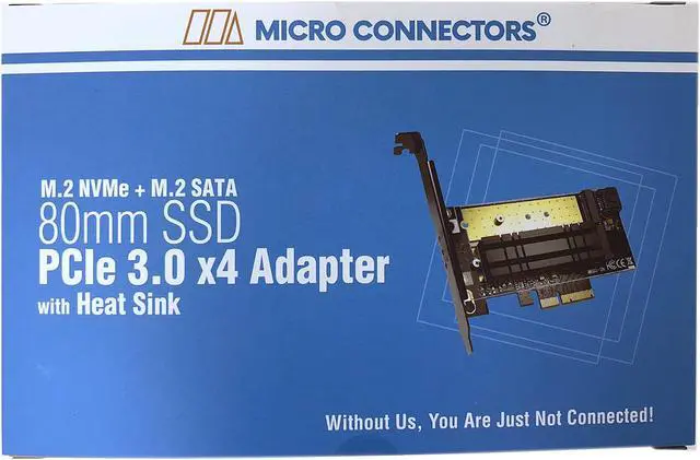 Alt view image 4 of 5 - Micro Connectors M.2 NVMe + M.2 SATA 80mm SSD PCIe x4 Adapter with Heat Sink Model PCIE-M20802HS