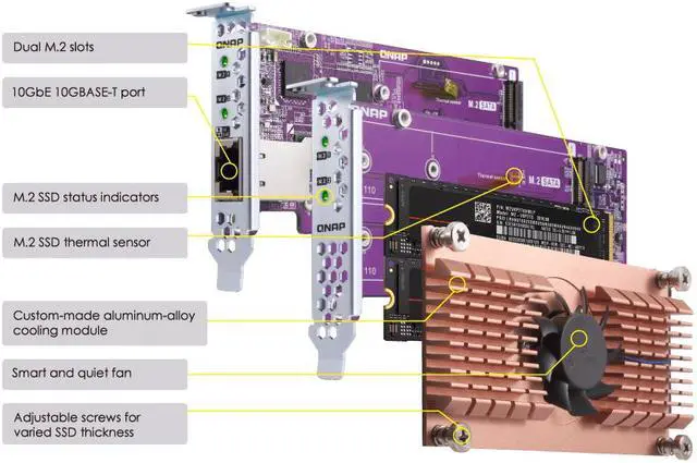 Alt view image 3 of 3 - QNAP QM2-2P10G1TB Dual M.2 2280 PCIe NVMe SSD & 10GbE Expansion Card