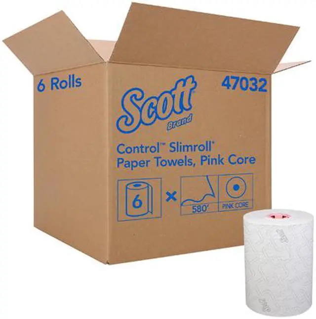 Alt view image 5 of 5 - Scott Control Slimroll Hard Roll Paper Towels (47032) for Slimroll Dispensers (Pink Core), Fast-Drying Absorbency Pockets, White, 6 Rolls / Case, 580' / Roll, 3,480' / Case