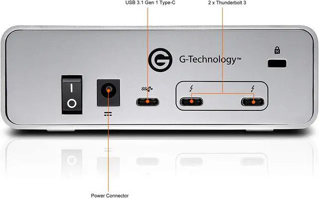 Alt view image 6 of 14 - G-Technology 10TB G-DRIVE with Thunderbolt 3 and USB-C Desktop External Hard Drive, Silver - 0G05378