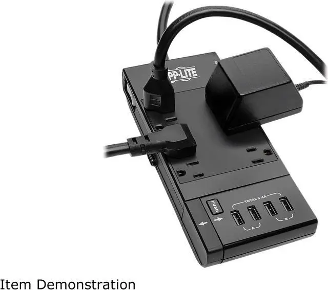 Alt view image 8 of 9 - Tripp Lite Protect It! 6-Outlet Surge Protector, 4 USB Ports, 6.0 Feet Cord, 1080 Joules, Diagnostic LED, Black Housing (TLP66USBR)