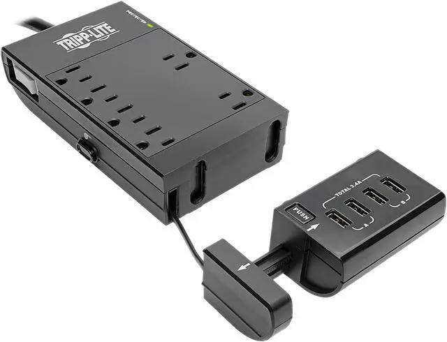 Alt view image 3 of 9 - Tripp Lite Protect It! 6-Outlet Surge Protector, 4 USB Ports, 6.0 Feet Cord, 1080 Joules, Diagnostic LED, Black Housing (TLP66USBR)