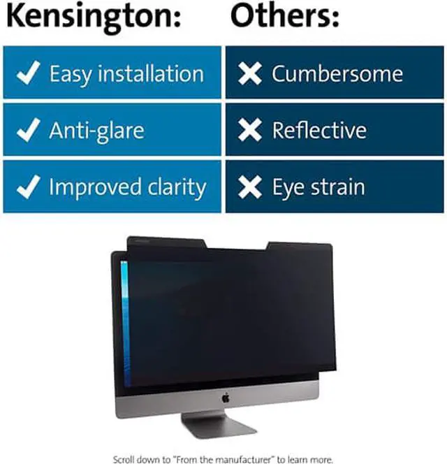 Alt view image 8 of 8 - Kensington iMac Privacy Screen for iMac 27" K50723WW