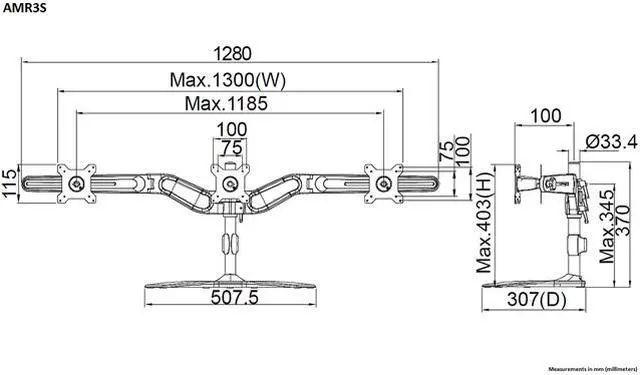 Alt view image 4 of 4 - Amer Mounts Stand Based Triple Monitor Mount For Three 15"-24" Lcd/Led Flat Panel Screens