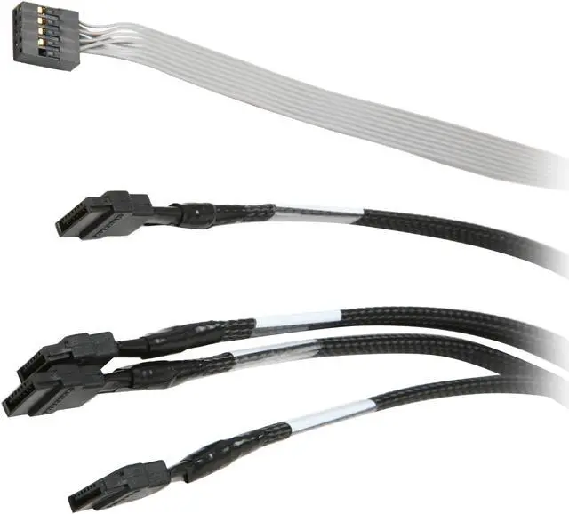 Main image of Adaptec 2247100-R Mini SAS x4 (SFF-8087) to (4) x1 SATA Cable with SFF-8448 sideband signals - 1M