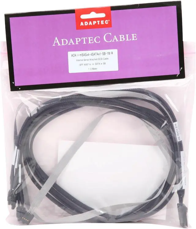 Alt view image 4 of 4 - Adaptec 2247100-R Mini SAS x4 (SFF-8087) to (4) x1 SATA Cable with SFF-8448 sideband signals - 1M