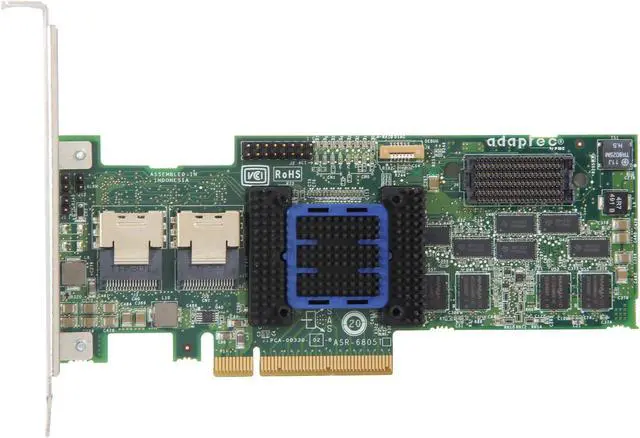Alt view image 3 of 5 - Adaptec 6T Series 2272800-R PCI-Express 2.0 x8 Low-Profile MD2 SATA / SAS 6805T RAID Controller Card