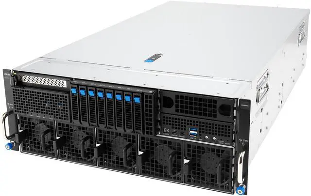 Main image of ASUS ESC8000A-E13-32W AMD EPYC™ 9005 dual-processor 4U server that supports eight dual-slot NVIDIA® H200 GPUs or NVIDIA RTX PRO™ 6000 Blackwell Server Edition, up to 24 DIMM