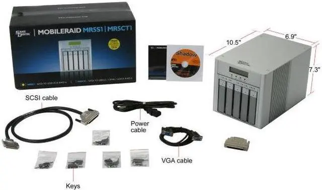 Alt view image 8 of 8 - SANS DIGITAL MR5S1 RAID 0, 1, 1+0, 3, 5, 6, JBOD 5 3.5" Drive Bays SCSI Ultra 320 Mobile RAID Subsystem