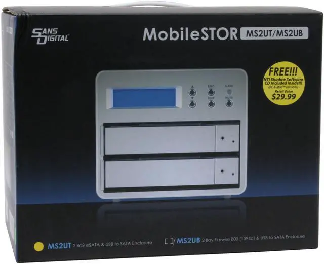 Alt view image 5 of 5 - SANS DIGITAL MS2UT RAID 0, 1 2 3.5" Drive Bays USB 2.0 & eSATA External RAID Subsystem