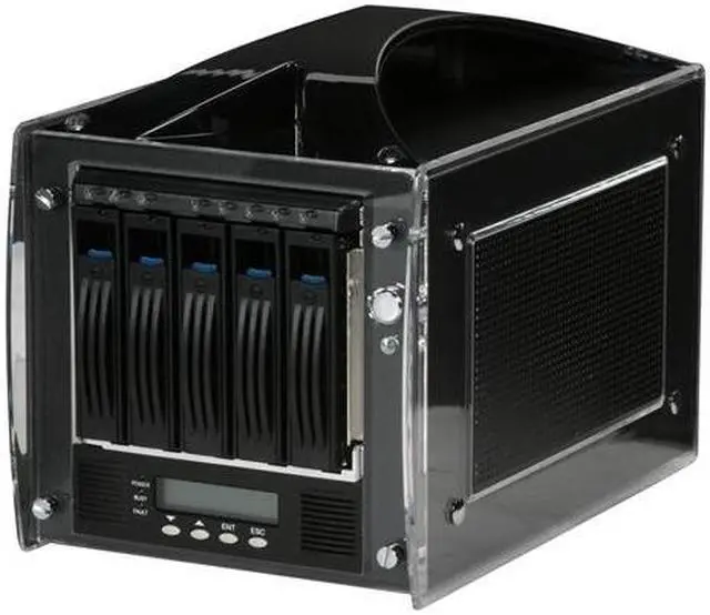 Main image of SANS DIGITAL MR5CT2 RAID 0, 1, 0+1, 3, 5,6, JBOD 5 3.5" Drive Bays USB 2.0 (480Mbps), Firewire 800 (800Mbps), SATA Mobile RAID Subsystem