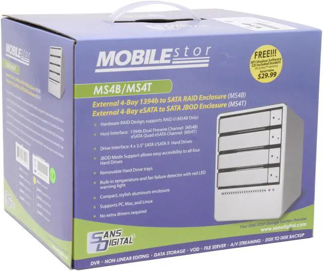 Alt view image 5 of 5 - SANS DIGITAL MS4T JBOD 4 3.5" Drive Bays eSATA 4 Bay SATA to eSATA (x4) JBOD Enclosure